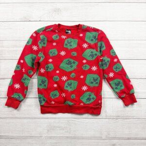 Minecraft Boys Holiday Sweatshirt Fleece Lined Creeper Ornament Print M